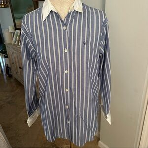 Lauren Ralph Lauren Blue and White Striped Casual Button Down Shirt